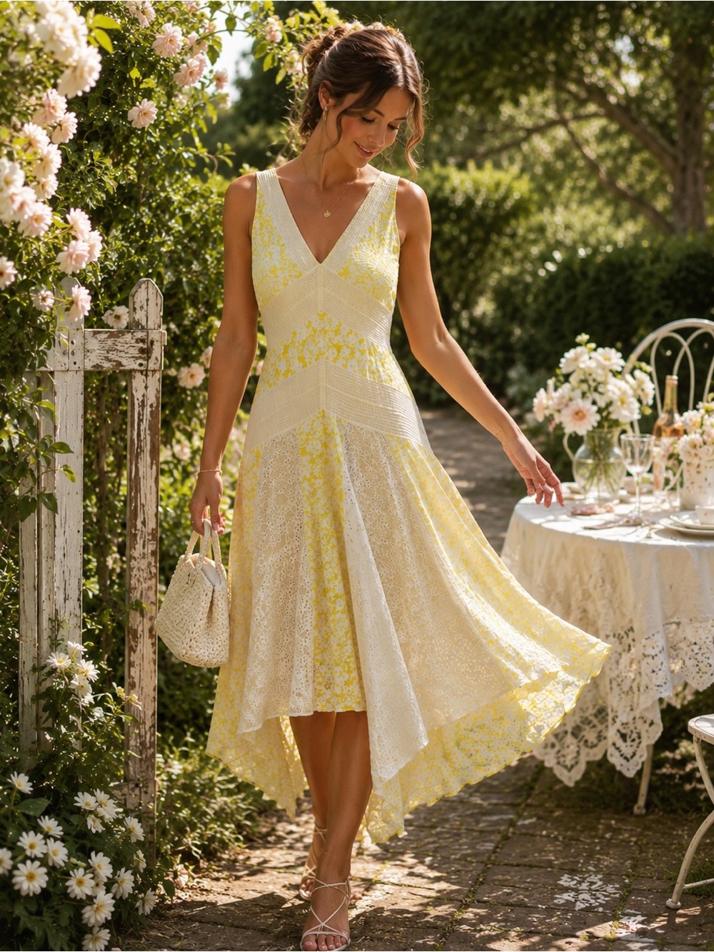Anthropologie Eyelet Midi Dress Yellow Cream Size 0